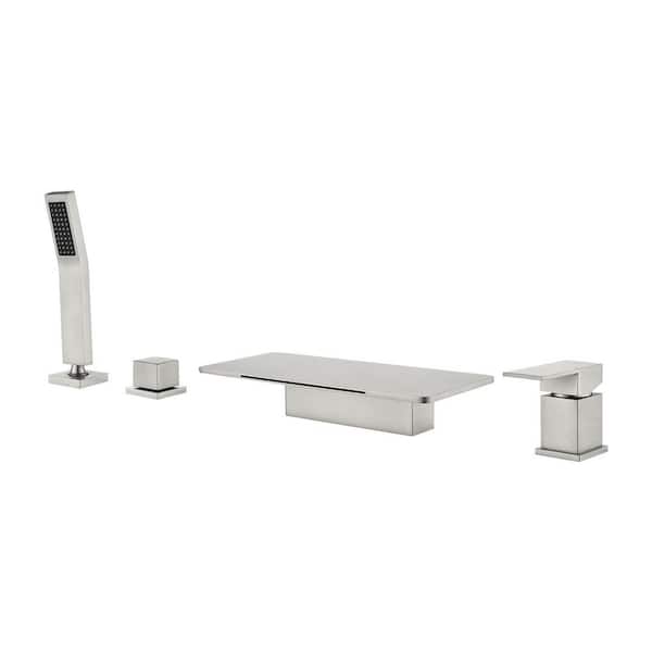 Single-Handle Tub-Mount Tub Faucet with Hand Shower in Brushed Nickel