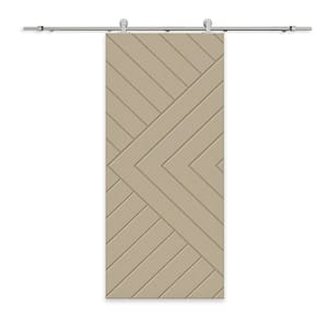 Chevron Arrow 30 in. x 84 in. Fully Assembled Unfinished MDF Modern Sliding Barn Door with Hardware Kit