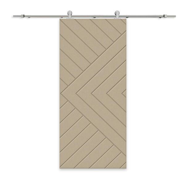 CALHOME Chevron Arrow 32 in. x 84 in. Fully Assembled Unfinished MDF Modern Sliding Barn Door with Hardware Kit