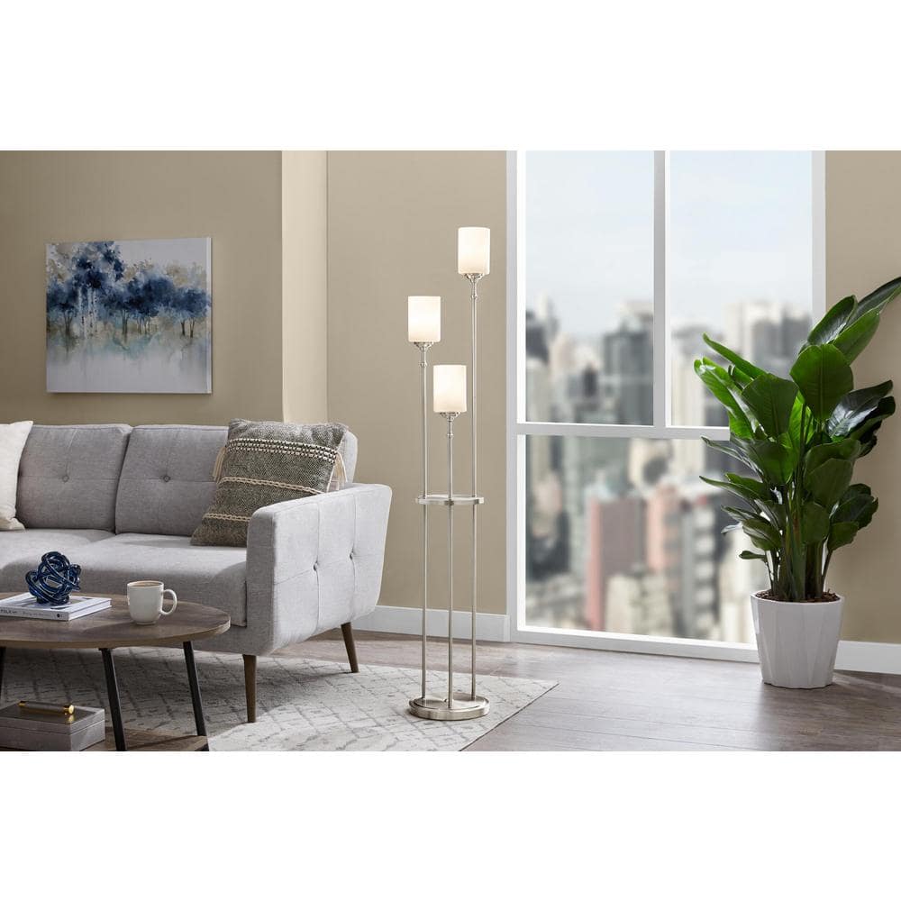 Hampton Bay Ayelen 59 in. Brushed Nickel Floor Lamp with Frosted