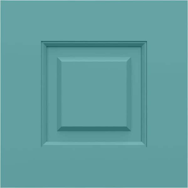 12 in. W x 12 in. H True Fit PVC Raised Panel Shutters Sample, Pure Turquoise