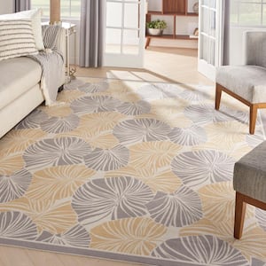 Sun N' Shade Grey 10 ft. x 13 ft. Floral Contemporary Indoor/Outdoor Area Rug