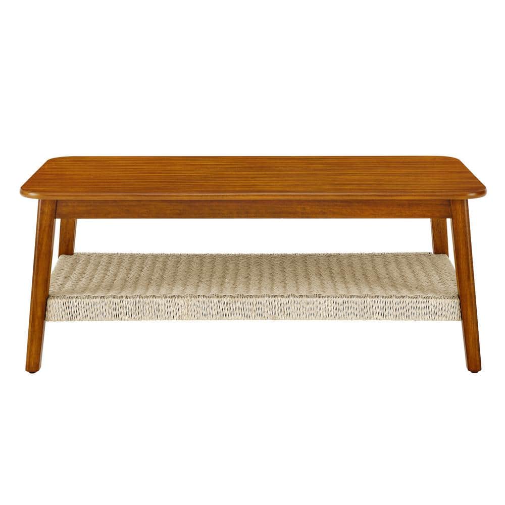 47.25 in. W Walnut Mid-Century Wood Coffee Table with Storage for Living Ro