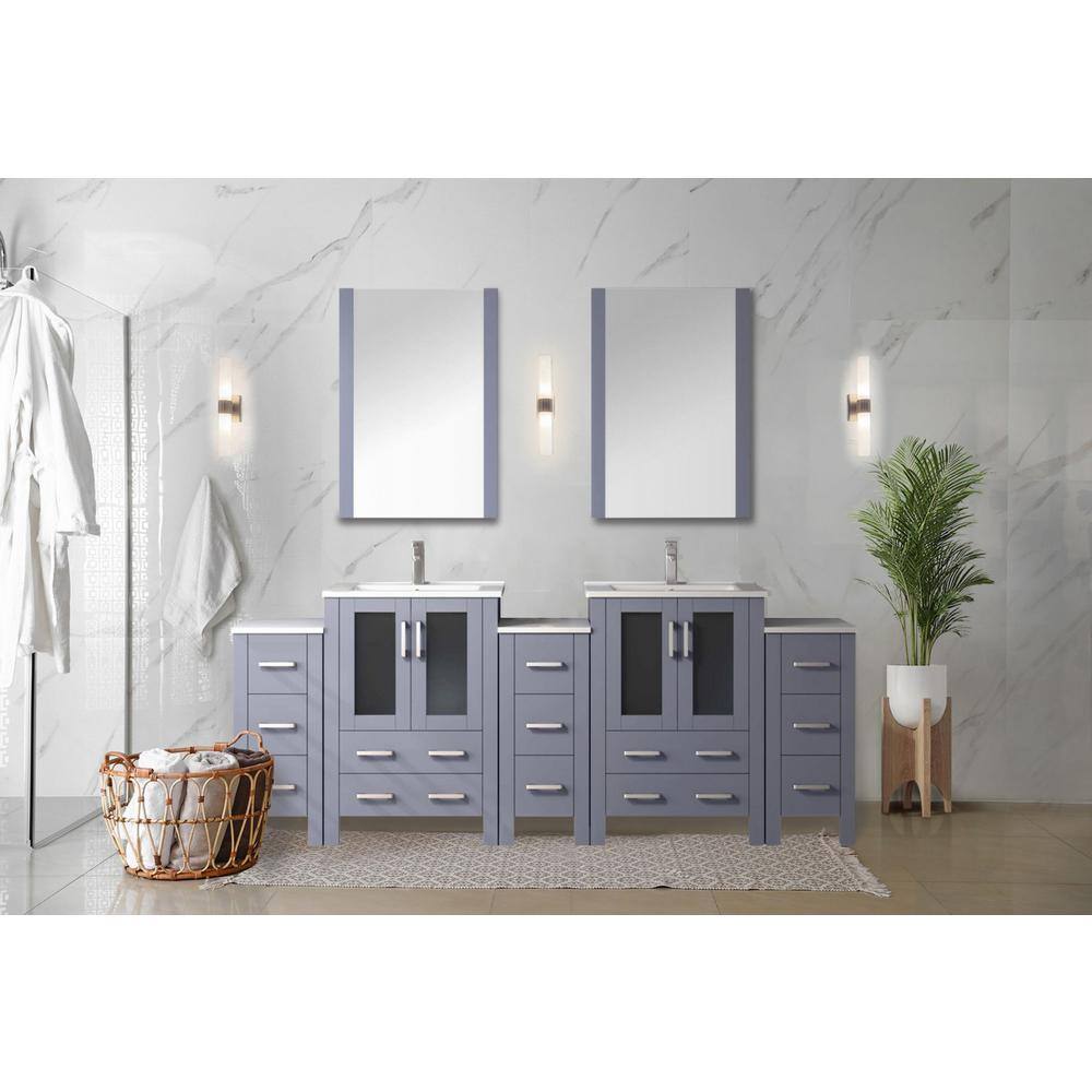 Volez 84 in W Dark Grey Double Bath Vanity with Side Cabinets, Faucet Set, White Ceramic Top, and 22 in Mirrors price history on PriceWatchPro