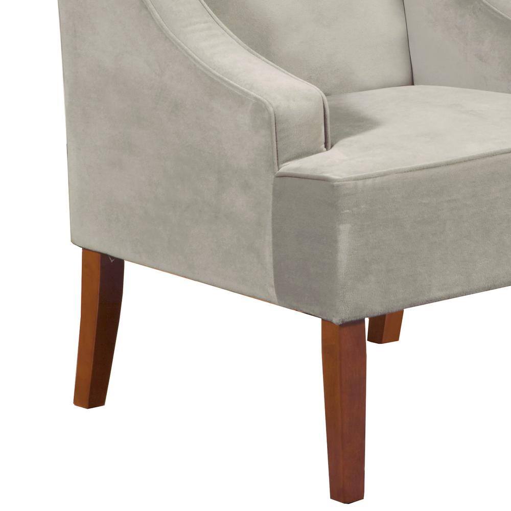 Elegant Gray Velvet Wood Accent Chair with Swoop Arms