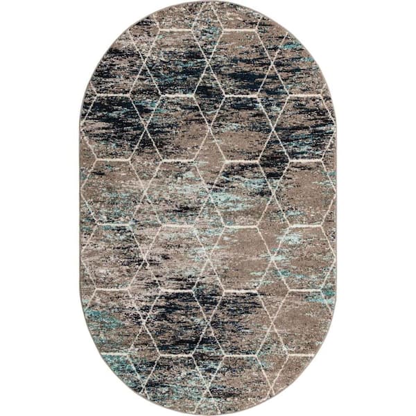 Trellis Frieze Geometric Blue Multi 5 ft. x 8 ft. Area Rug