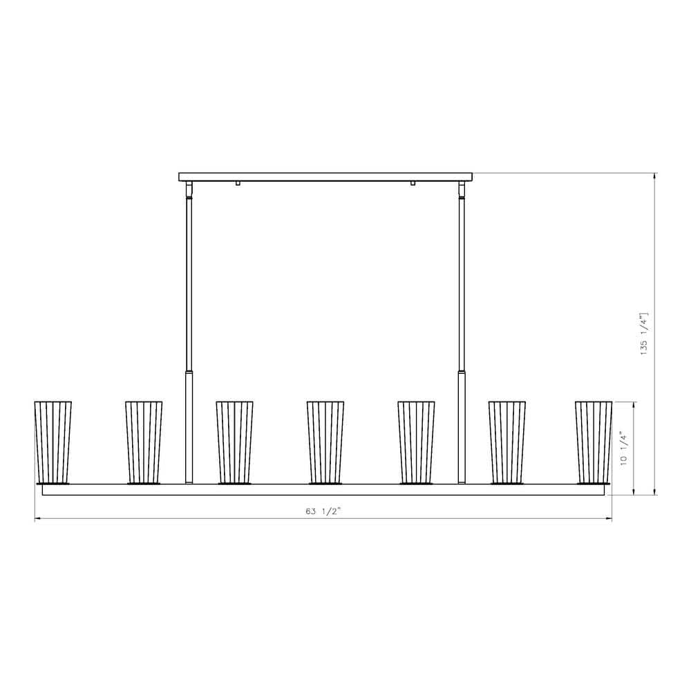 Matte Black 7-Light Linear Chandelier with Tapered Glass Shades