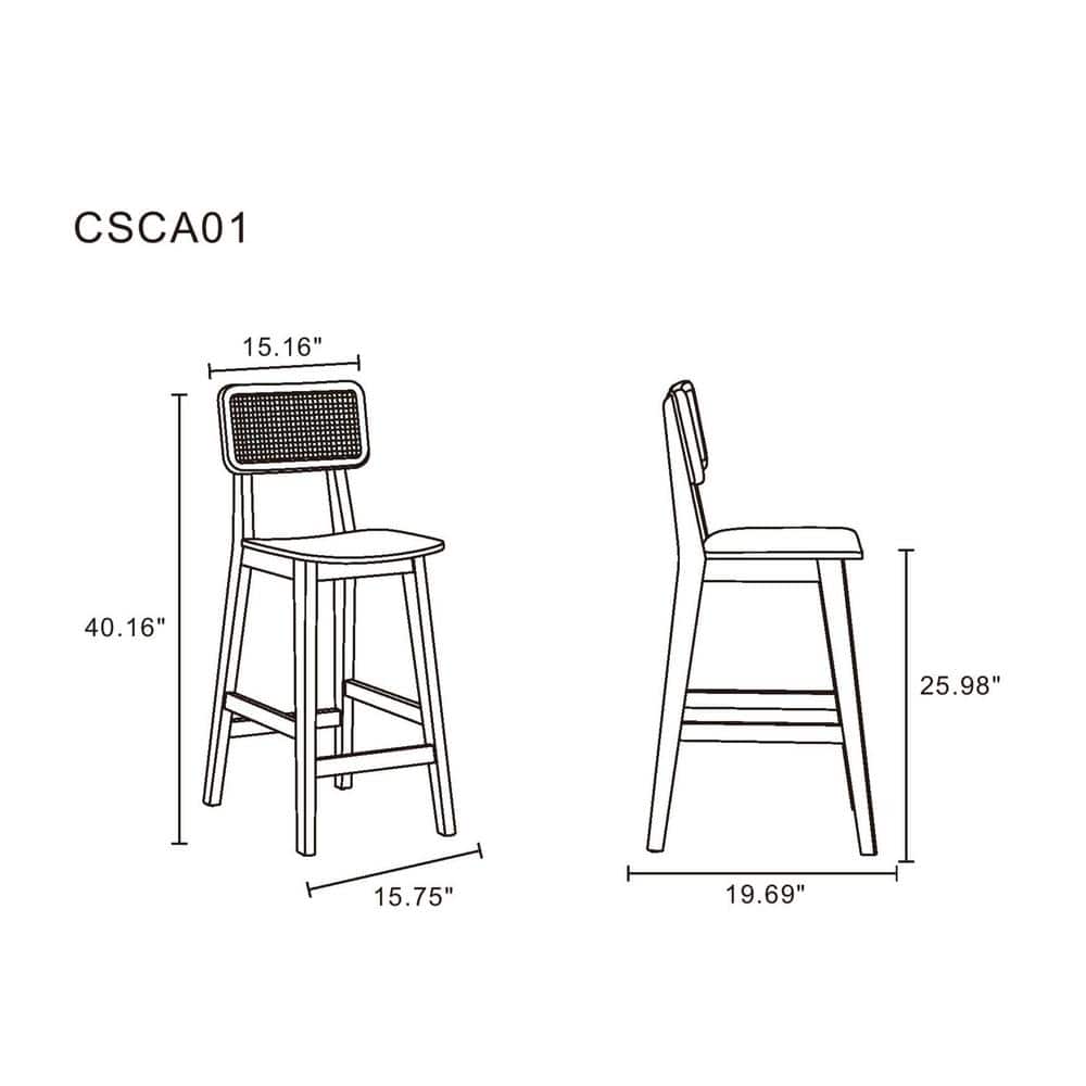 Set of 3 Natural Ash Wood and Cane Counter Stools