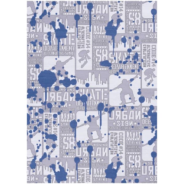 Imagination Blue 4 ft. x 5 ft. Graphic Contemporary Area Rug