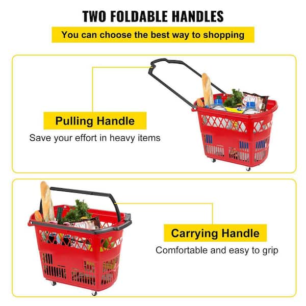 VEVOR 6PCS Shopping Carts Portable Shopping Basket Set Plastic Rolling with  Wheels and Handles for Retail Store, Red GWCHLZLGGWLHS6ZZ1V0 - The Home  Depot