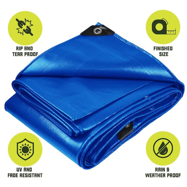 CORE TARPS 12 ft. x 16 ft. Blue 8 Mil Heavy Duty Polyethylene Tarp,  Waterproof, UV Resistant, Rip and Tear Proof CT-405-12X16 - The Home Depot