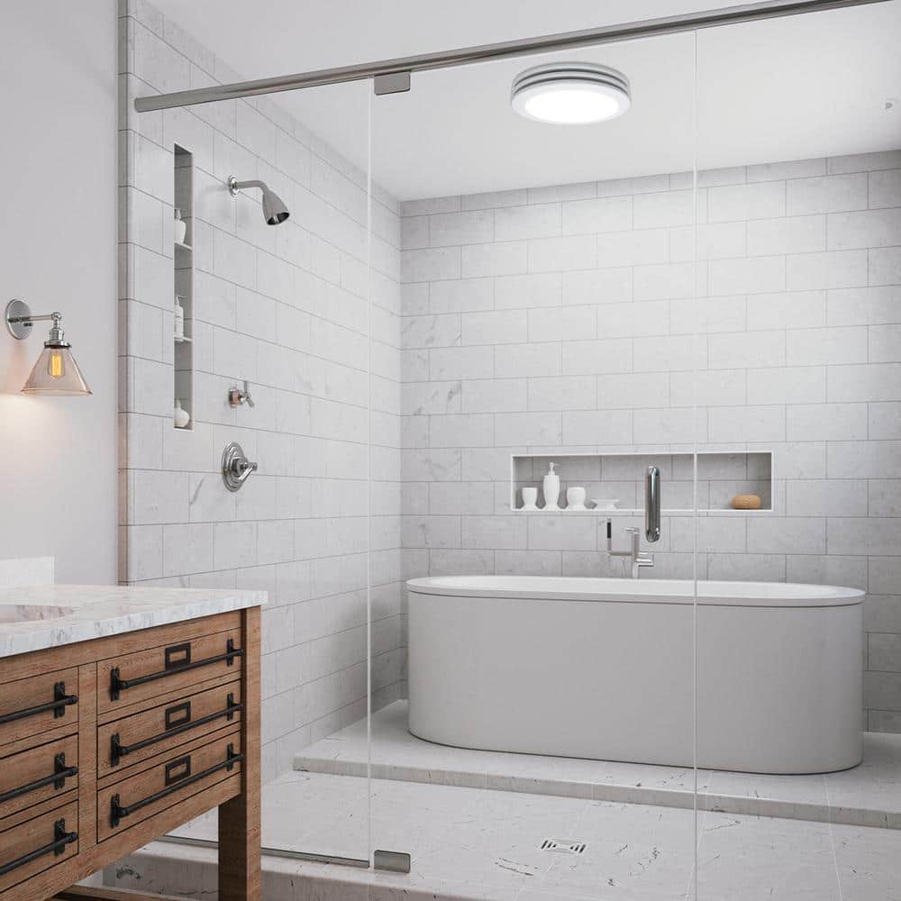 White Acrylic Round Ceiling Mount Bathroom Exhaust Fan with LED Light