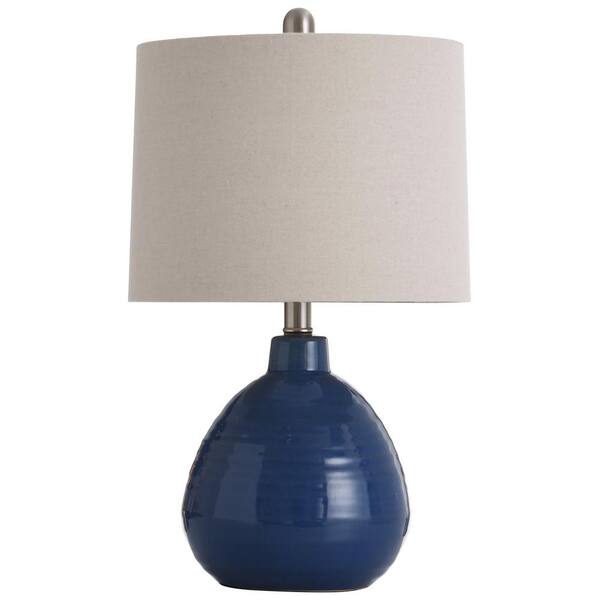 Stylecraft 21 5 In Sailor Navy Blue Table Lamp With Beige Hardback Linen Shade L22019cds The Home Depot Sailor Navy Blue Table Lamp, Navy Blue Table Lamp Shade