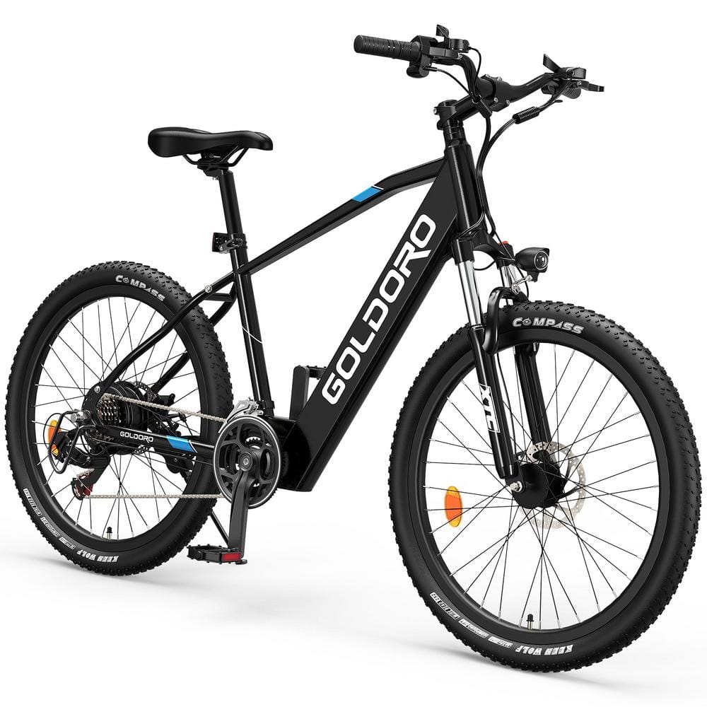 GOLDORO Electric Bike X7 Mountain E-Bike, Full Suspension 26in. Tire 350W  36V, Max 18 MPH, 21 Speed 52-62 Mile Riding Distance EB26X7-BK - The Home  Depot