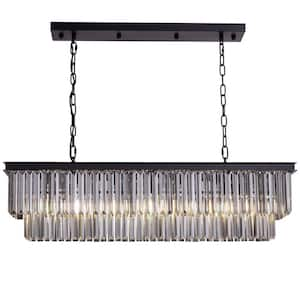 40 in. 7-Light Black Modern Matte Black Crystal Chandelier Linear Farmhouse Kitchen Island Dining Room Pendant Lighting