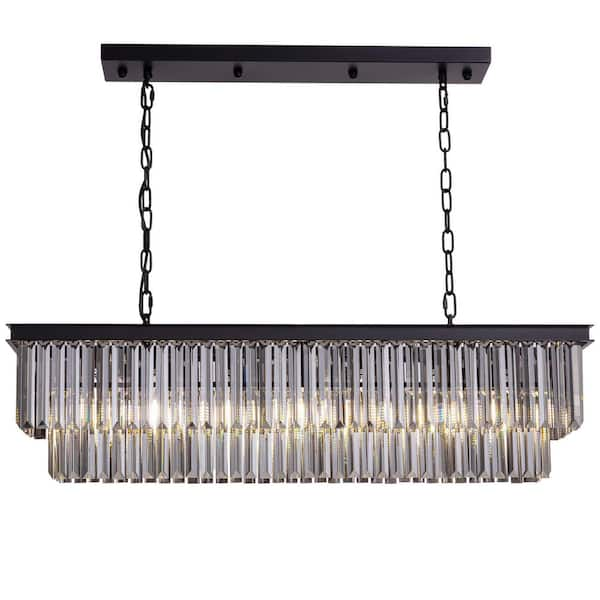 40 in. 7-Light Black Modern Matte Black Crystal Chandelier Linear Farmhouse Kitchen Island Dining Room Pendant Lighting