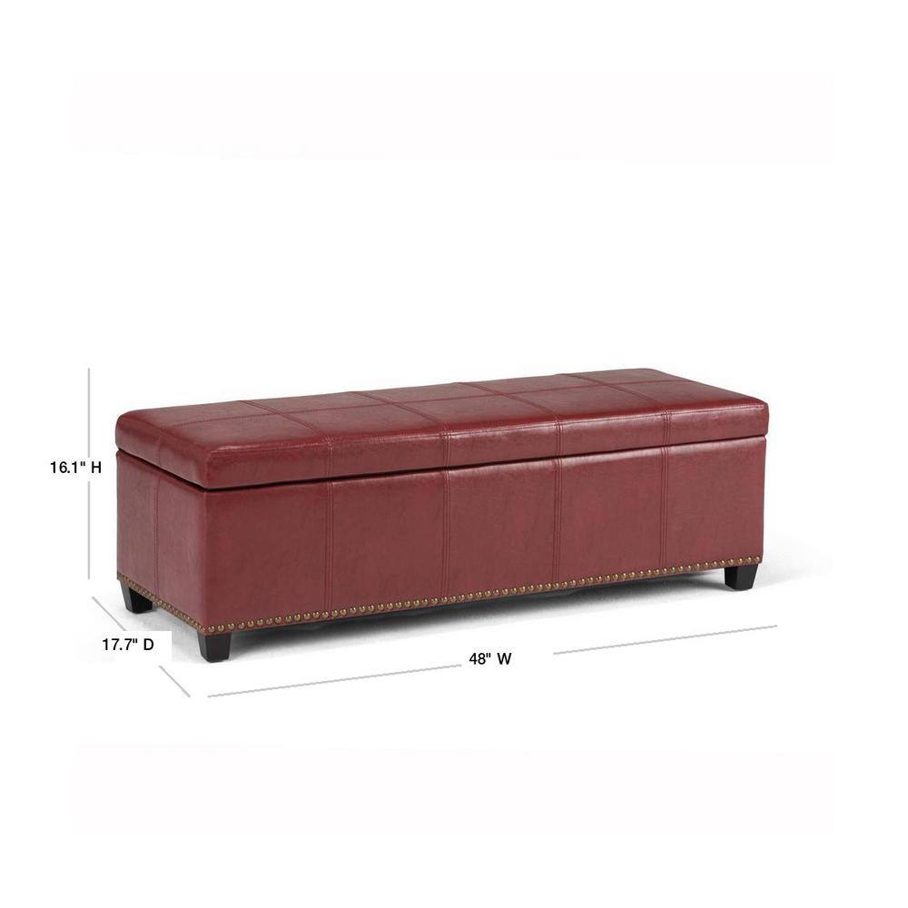 Radicchio Red Bonded Leather Storage Bench Ottoman