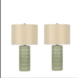 24.5 in. Textured Indoor Table Lamp Set with Decorator Shade and (Set of 2)