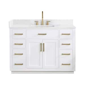 Gavino 48 in. W x 22 in. D x 34 in. H Bath Vanity in White with Grain White Composite Stone Top