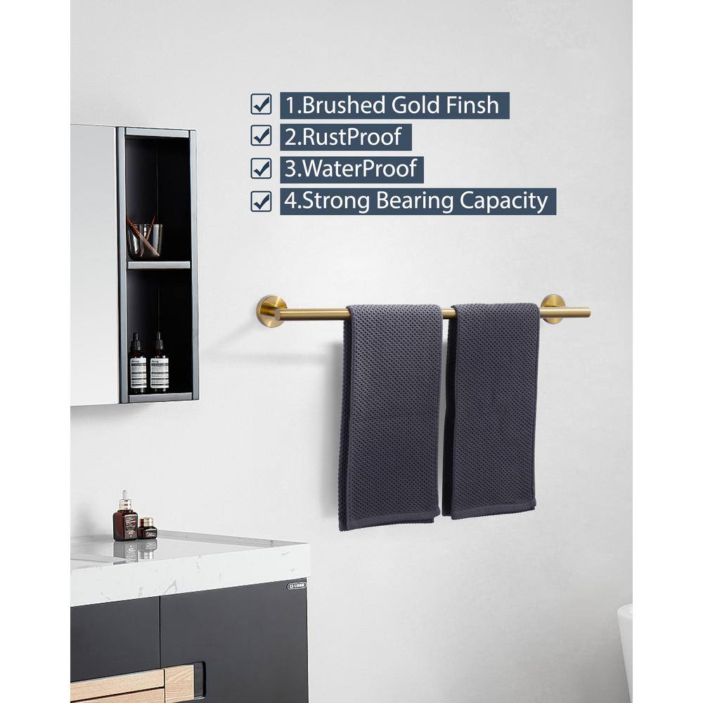 24'' Brushed Gold Stainless Steel Wall Mounted Towel Bar