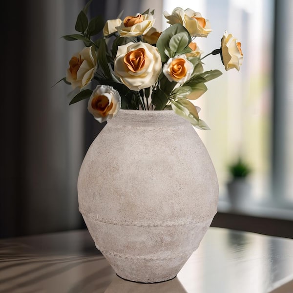 Liv & Skye 20 in. Ivory Ceramic Urn Decorative Vase 19015