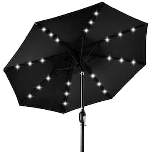 10 ft. Market Solar LED Lighted Tilt Patio Umbrella w/UV-Resistant Fabric in Black