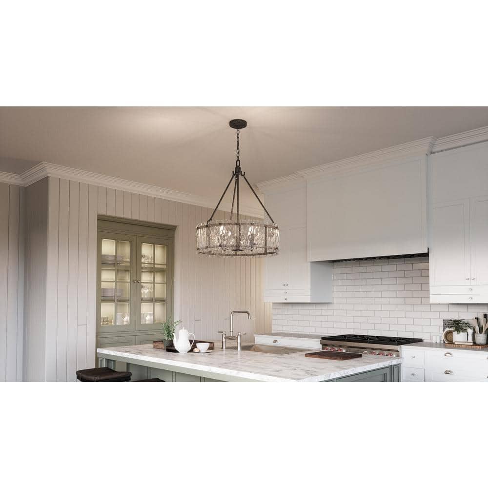 Mottled Silver Drum Pendant Light with Textured Glass