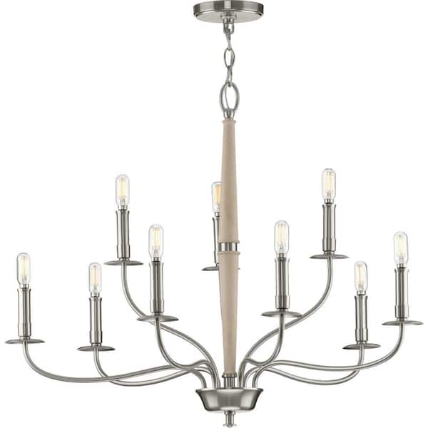 Progress Lighting Durrell Collection 9-Light Brushed Nickel Coastal Chandelier Light