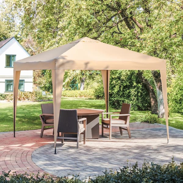 Clearbrook 10 ft. x 10 ft. Beige Outdoor Easy Pop-Up Tent with Adjustable Legs