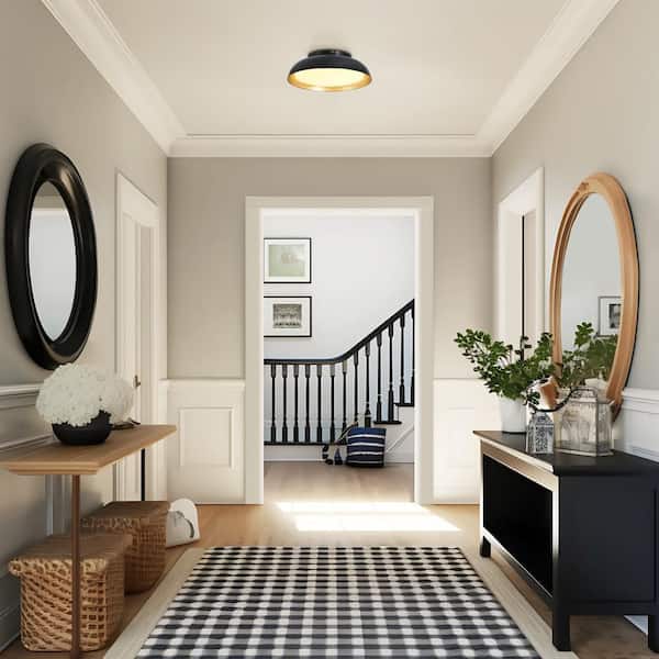 Modern 1-light 16.5 in. Black Dome Integrated LED Flush Mount Light, Ceiling Light with White PC Shade for Hallway