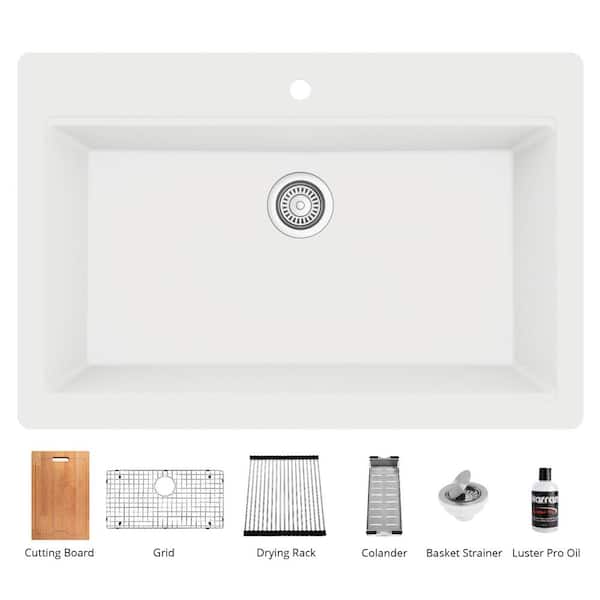 Karran QTWS-875 Quartz 33 in. Single Bowl Drop-In Workstation Kitchen Sink in White