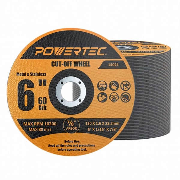 6 in. Metal Cut Off Wheels, 50-Pack, Iridium-Coated Aluminum Oxide 60 Grit, 1/16 in. Thick with 7/8 in. Arbor