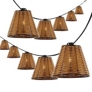 Payton 10-Light 10 ft. Indoor/Outdoor Plug-In Classic Cottage LED G40 Faux-Rattan Shaded Lantern String-Light, Brown