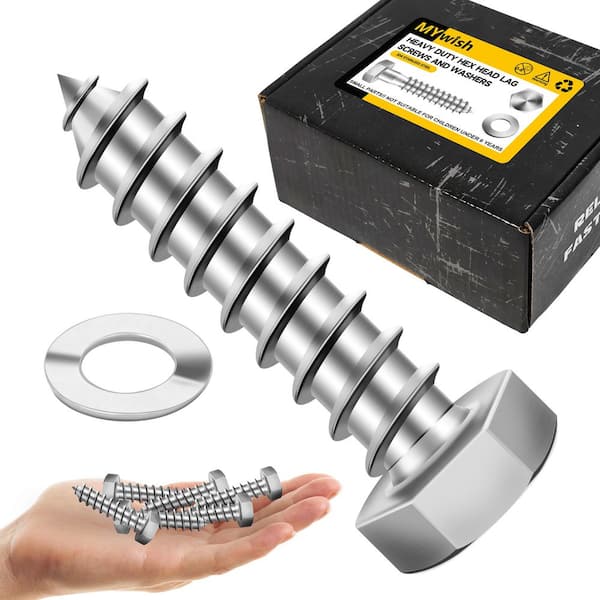 3/8 in. x 1-1/2 in. Stainless Steel Hex Drive Hex Head Lag Screws with Washers (50-Pack)