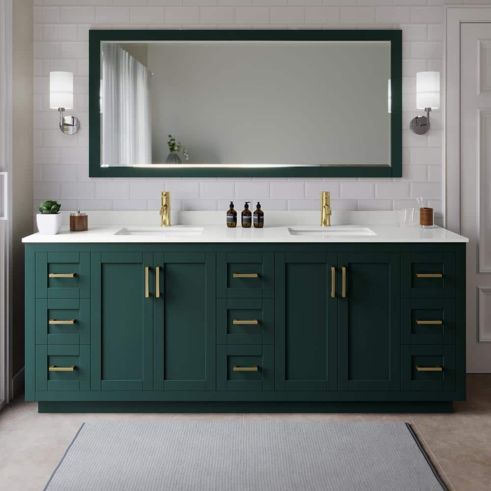 Miranda 84 in. W x 22 in. D x 33.75 in. H Double Bath Vanity in Green with White Quartz Top and 70 in. Mirror price history on PriceWatchPro