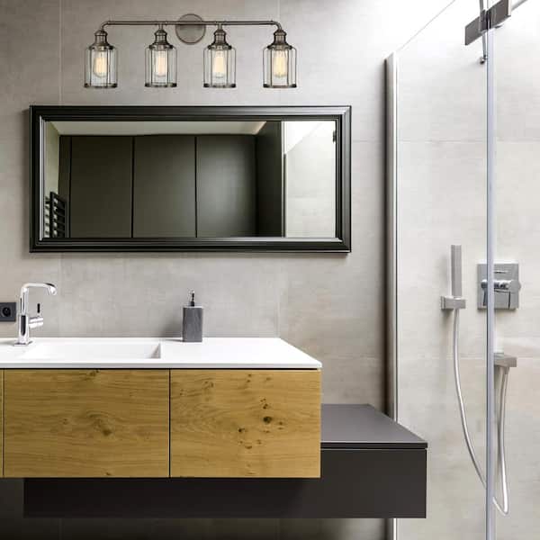 Anson 32 in. 4-Light Satin Copper Bronze Industrial Vanity Light with Clear Glass Shades