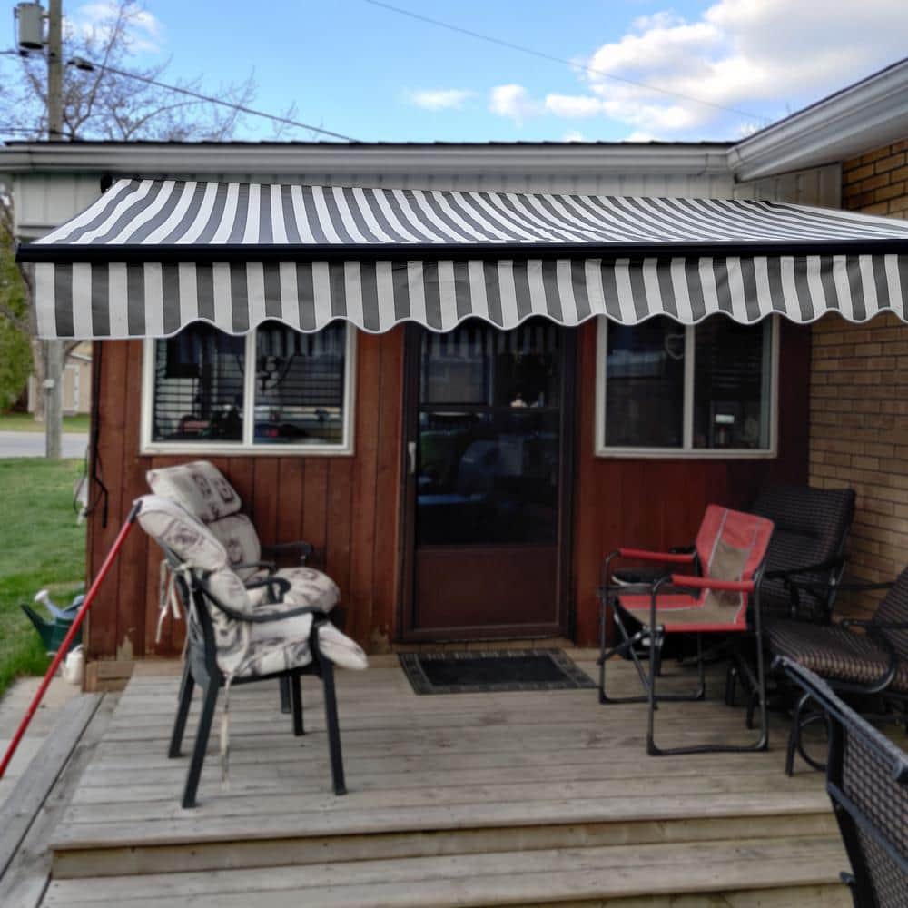 Gray and White Striped Polyester Patio Awning Fabric Replacement