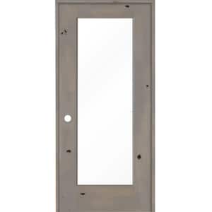 32 in. x 80 in. Rustic Knotty Alder Right-Hand Full-Lite Clear Glass Grey Stain Solid Wood Single Prehung Interior Door