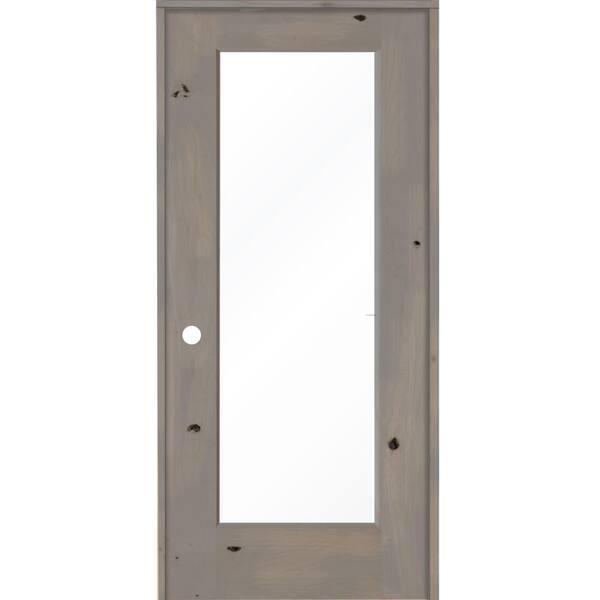 Krosswood Doors 32 in. x 80 in. Rustic Knotty Alder Right-Hand Full-Lite Clear Glass Grey Stain Solid Wood Single Prehung Interior Door