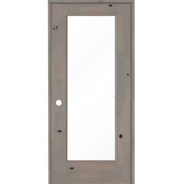 Krosswood Doors 36 in. x 80 in. Rustic Knotty Alder Right-Hand Full-Lite Clear Glass Grey Stain Solid Wood Single Prehung Interior Door