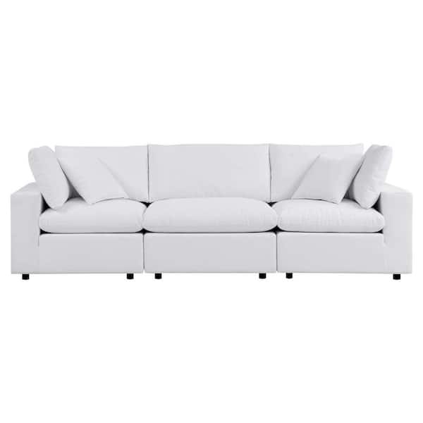 MODWAY Commix Aluminum Outdoor Patio Couch with White Sunbrella Cushions