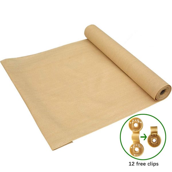 Shatex 12 ft. x 30 ft. 90% Shade Cloth Wheat Sunblock Fabric Cut Edge with Free Cilps UV Resistant for Patio/Pergola/Canopy