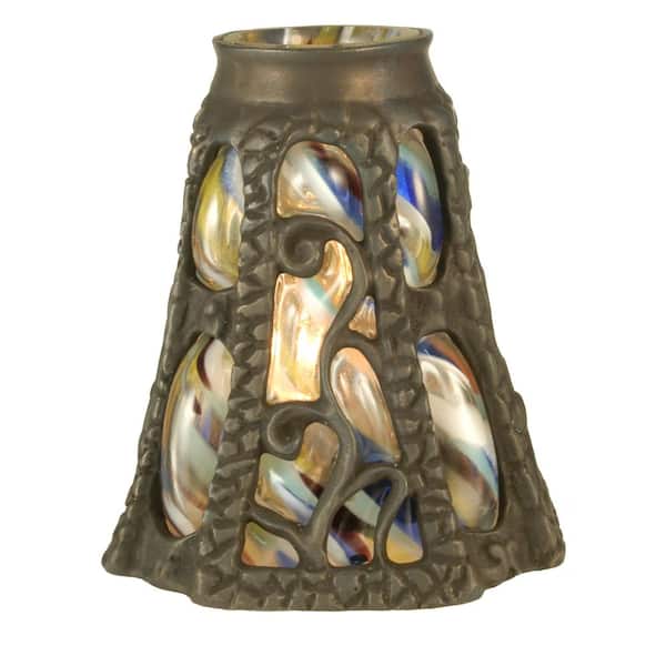 Ivy 4.25 in Beige & Blue Colorful Glass Cylinder Universal Shade with no fitter