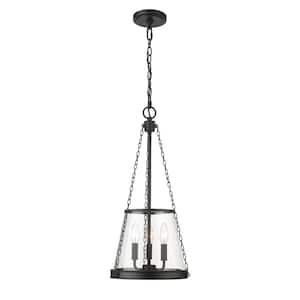 Prescott 12 in. 3-LightEmpire Pendant Matte Black with Clear Glass Shade