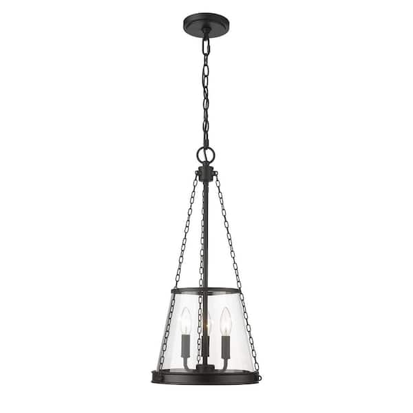 Prescott 12 in. 3-LightEmpire Pendant Matte Black with Clear Glass ...