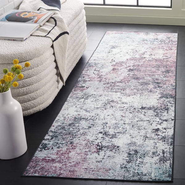 Malibu Plum/Black 3 ft. x 8 ft. Machine Washable Patchy Distressed Runner Rug