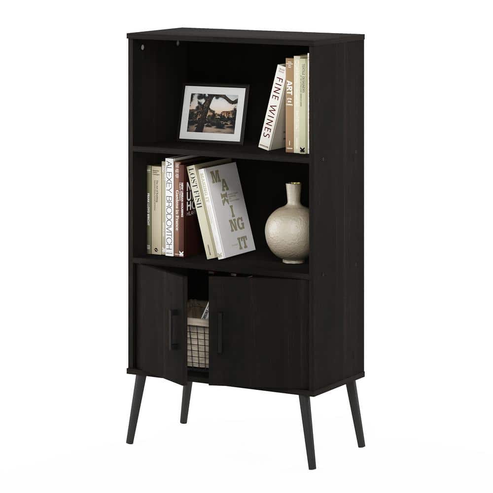 Furinno Claude Mid-Century Espresso Bookcase Cabinet with Pine Legs