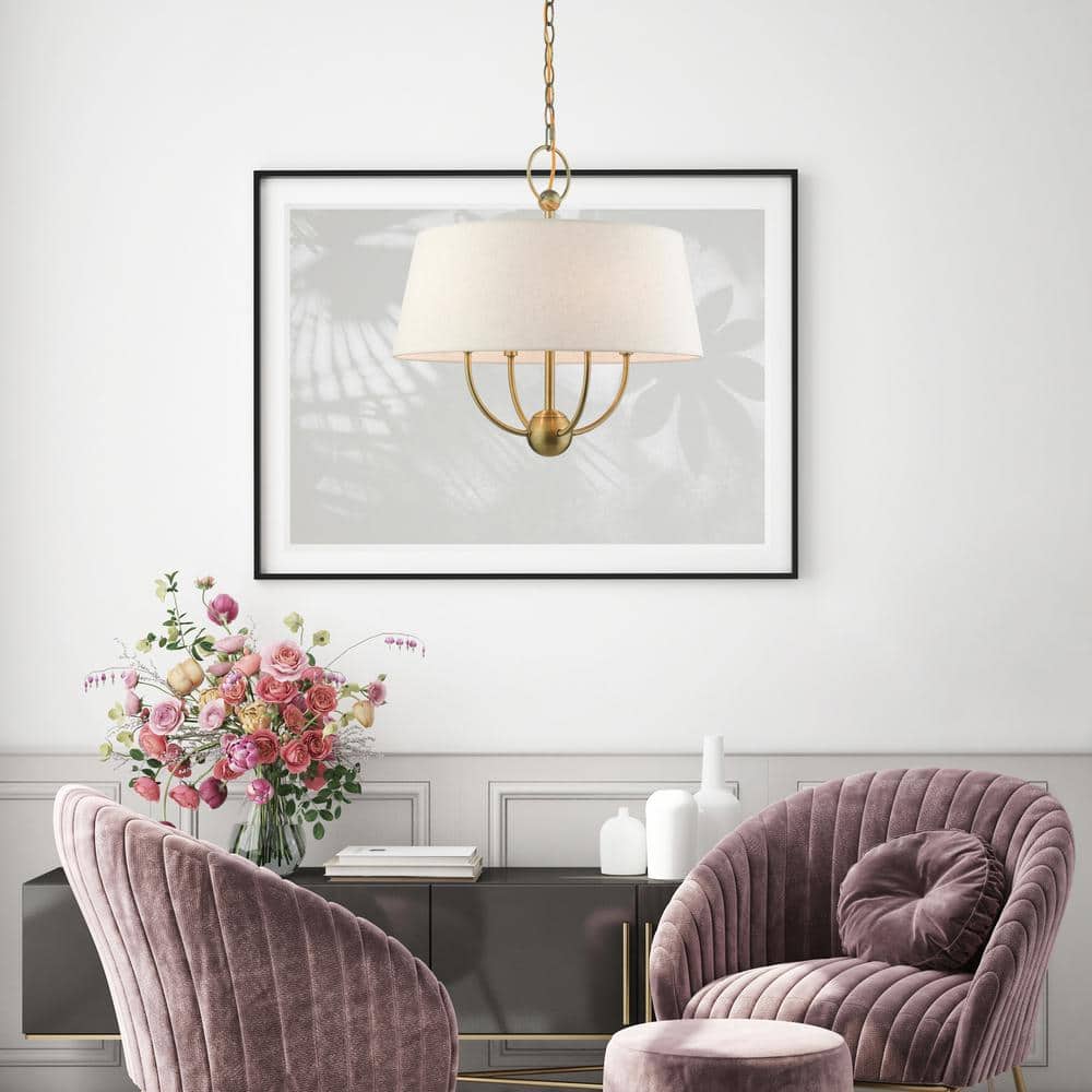 Cartwright Antique Brass Drum Pendant with Oatmeal Shade