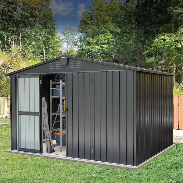 GOGEXX 10 ft.Lx 7.9 ft.W x 8 ft.H Outdoor Storage Shed Metal Garden Shed Galvanized Steel Cabinet Lockable Door Backyard, Patio
