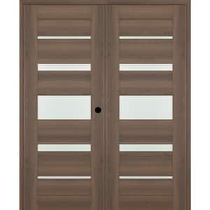 Vona 07-03 56 in. x 96 in. Left Active 5-Lite Frosted Glass Pecan Nutwood Wood Composite Double Prehung Interior Door